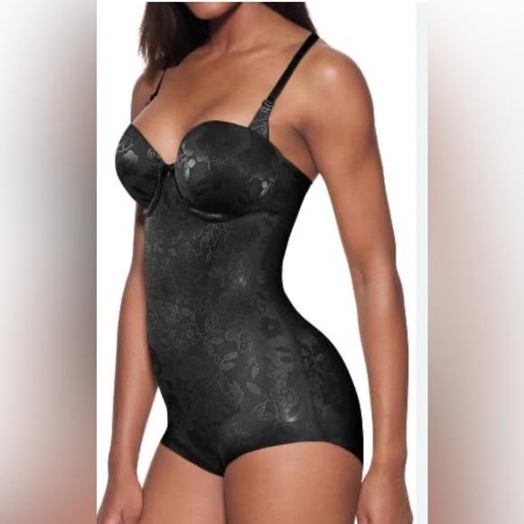 Flexees Black Floral Shapewear Bodysuit - Picture 1 of 6